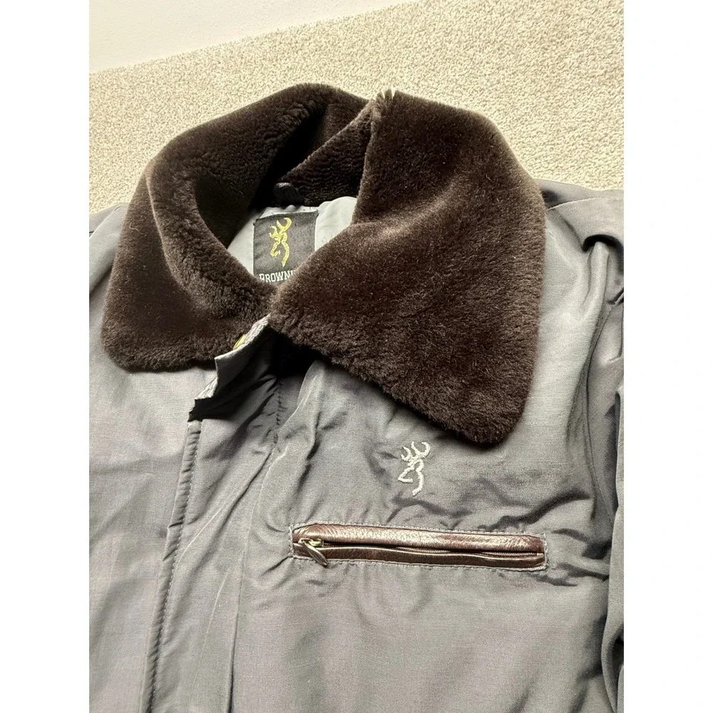 Vintage Browning Down Filled Parka Jacket Fur‎ Collar Mens Large Gray Brown